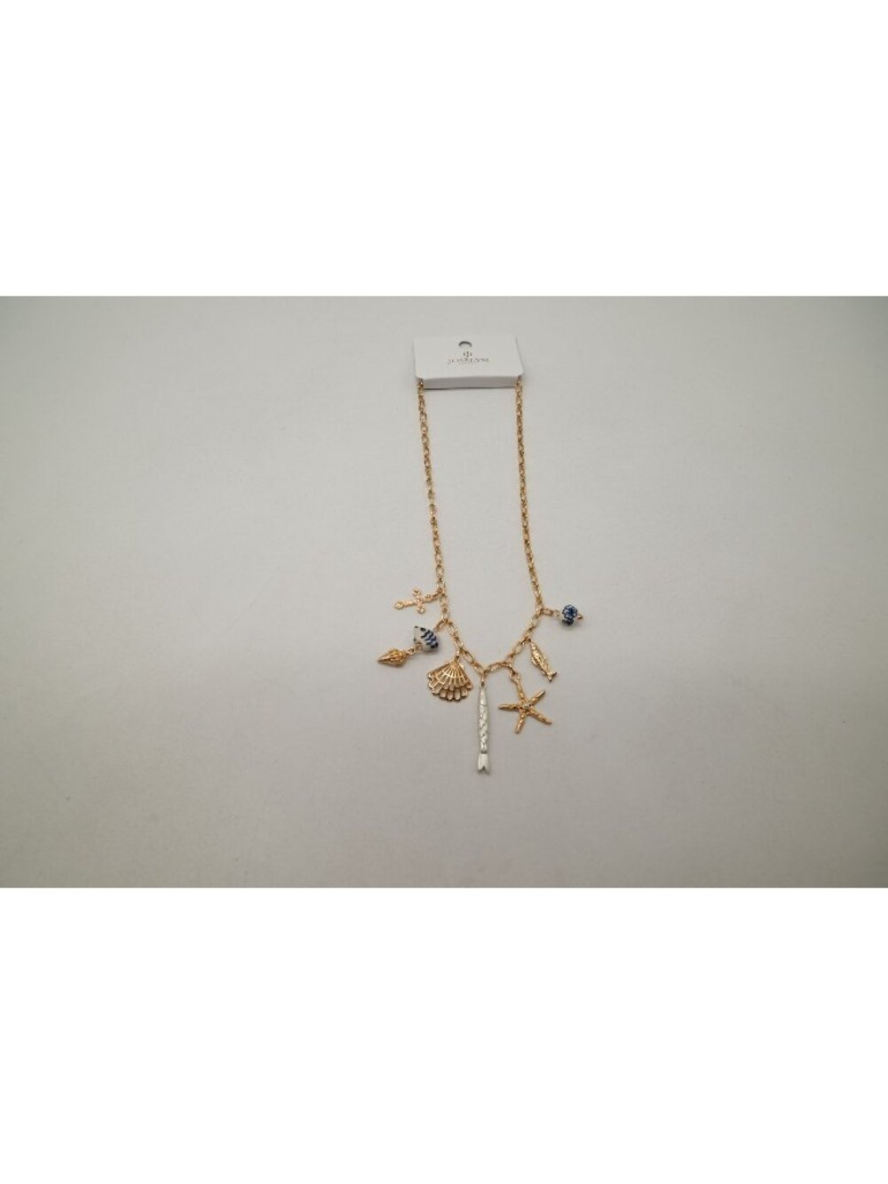 NWT Josslyn Gold Tone Charm Necklace Seashell Starfish Fish Pendant Coastal Boho